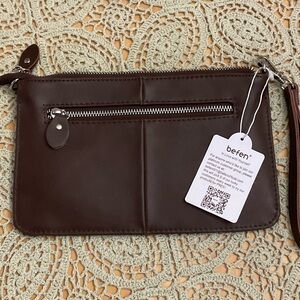 Befen Brown Leather Women's Wristlet Clutch